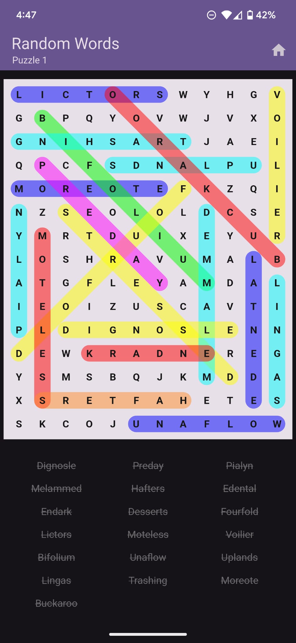 Completed random words gamemode puzzle